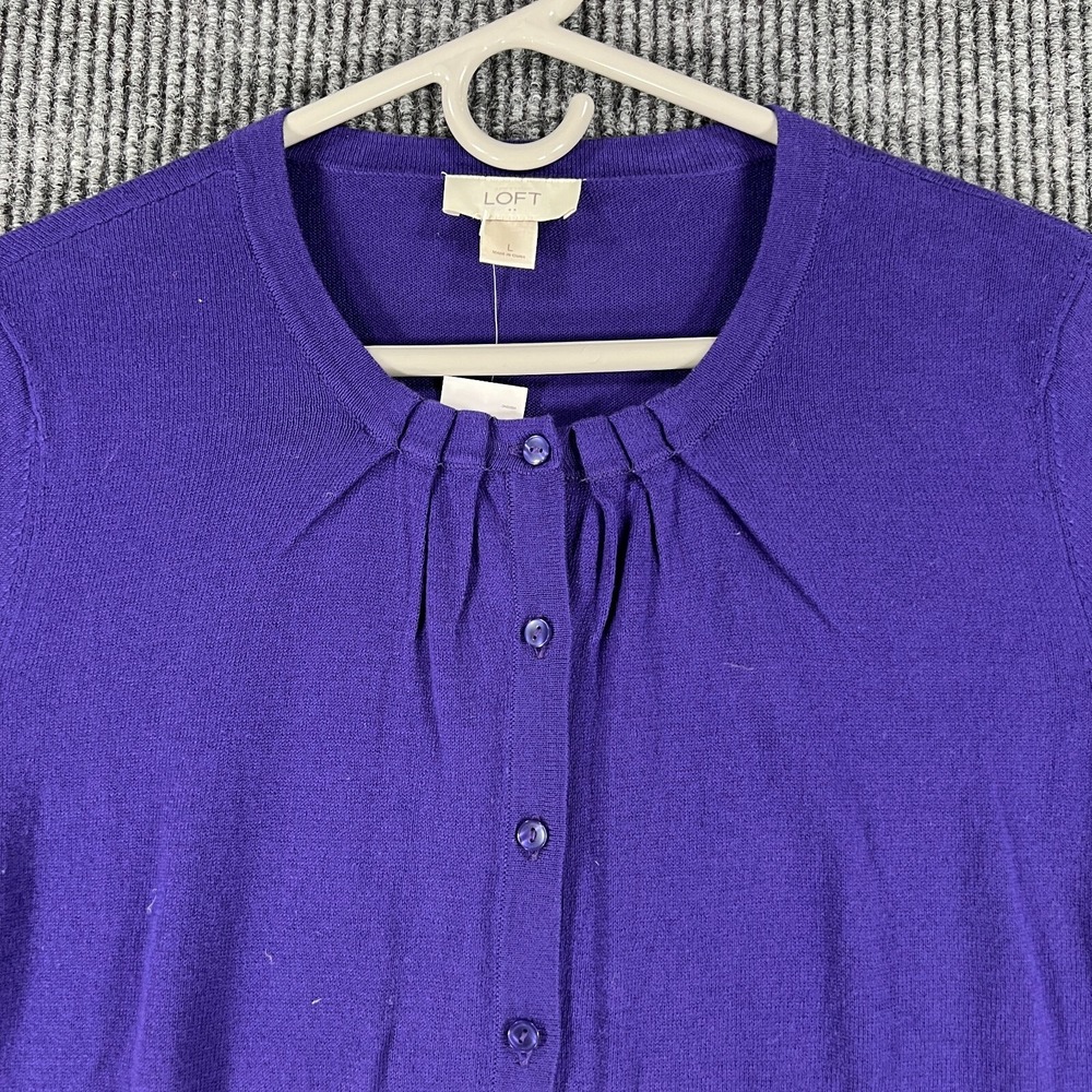 LOFT Sweater Womens Large Purple Long Sleeve Cardigan Button Up Casual Soft New